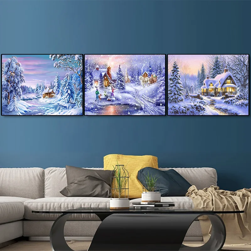 5D DIY Diamond Painting Ice Snow House Full Round Diamond Mosaic Landscape Diamond Embroidery Kit Rhinestone Home Art Decoration