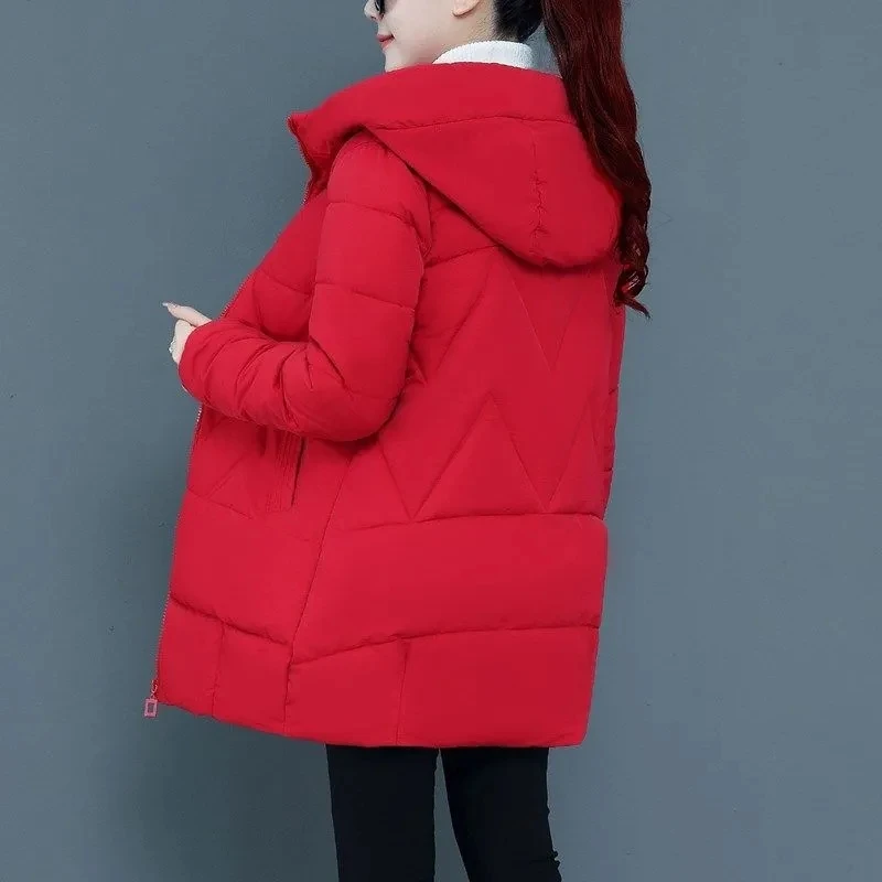 Casaco de algodão de comprimento médio feminino, jaqueta de inverno, Parkas grossas quentes femininas, gola de pele com capuz, outwear, versão Sobretudo, Novo, 2023