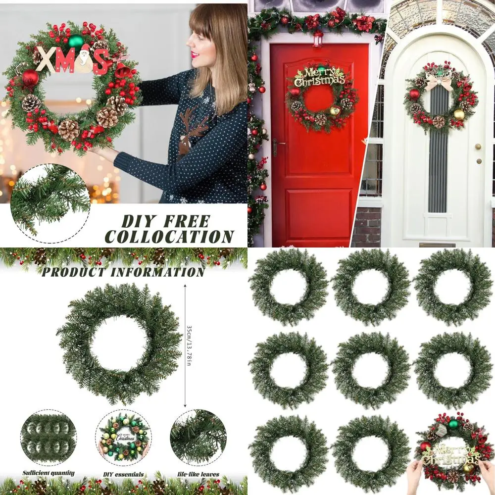 

14 Набор искусственных зеленых венков, искусственные венки из 8 предметов для рождественского декора дверей и окон, подходят для внутреннего и наружного использования