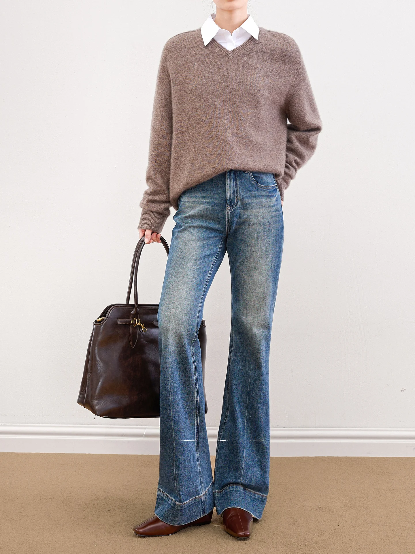 

High Waist Flared Jeans Women's Spring Autumn Retro Supermodel Ultra Slim Fit Cotton Blend Casual Pants High Elastici