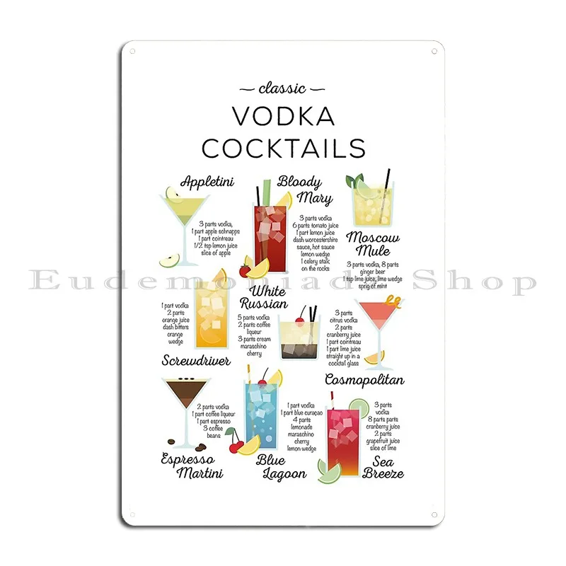 Classic Vodka Cocktails Metal Sign Party Vintage Kitchen Character Designing Tin Sign Poster