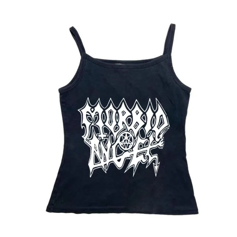 

Street Wear Gothic Camisole Emo Retro Y2K Letter Print Women's Summer Fashion Trash Can Slim Fit Cool Girl Harajuku Crop Top