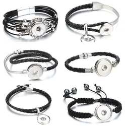 New Leather Snap Button Bracelet Woven Bracelet Magnetic Clasp Men Women Braided Leather rope Unisex Bangles DIY Snap Jewelry