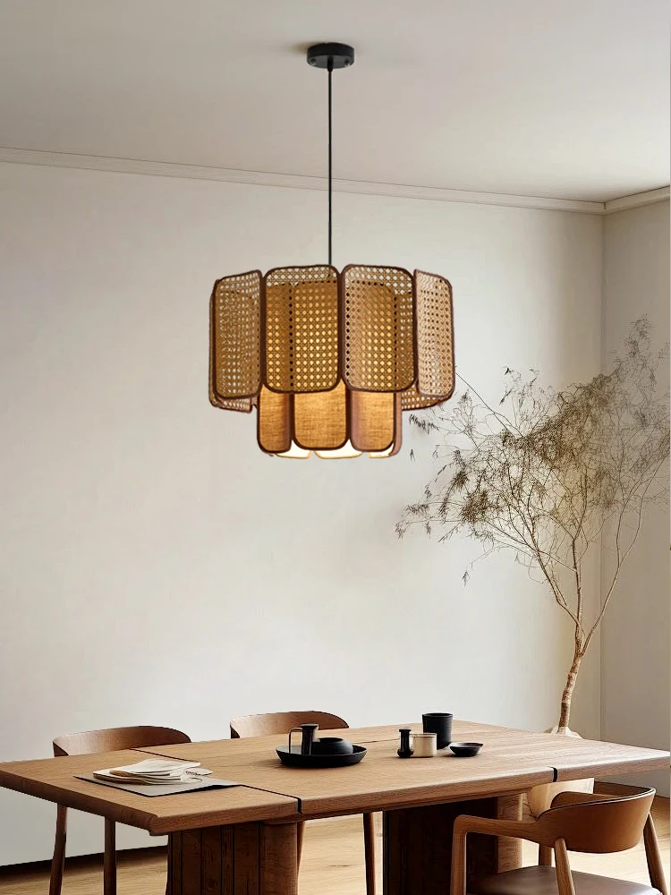 LED Wabi Sabi Style Japanese Restaurant Pendant Light Living Room Bedroom Tea Table Dining Table Handmade Rattan Pendant Light