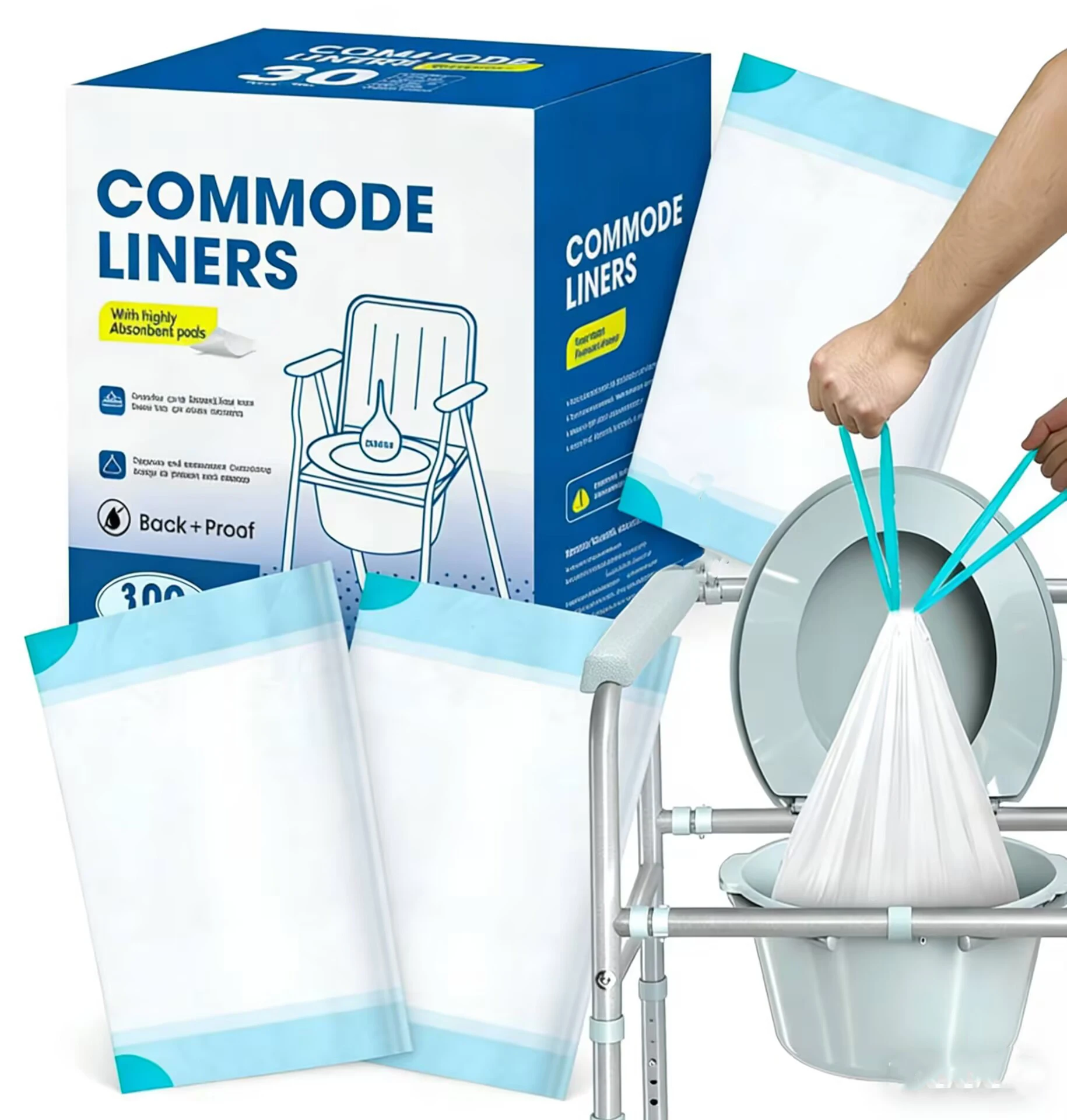 One-time portable toilet bag, suitable for commode chair bucket, bed plate and camping toilet, leak-proof universal elderly care