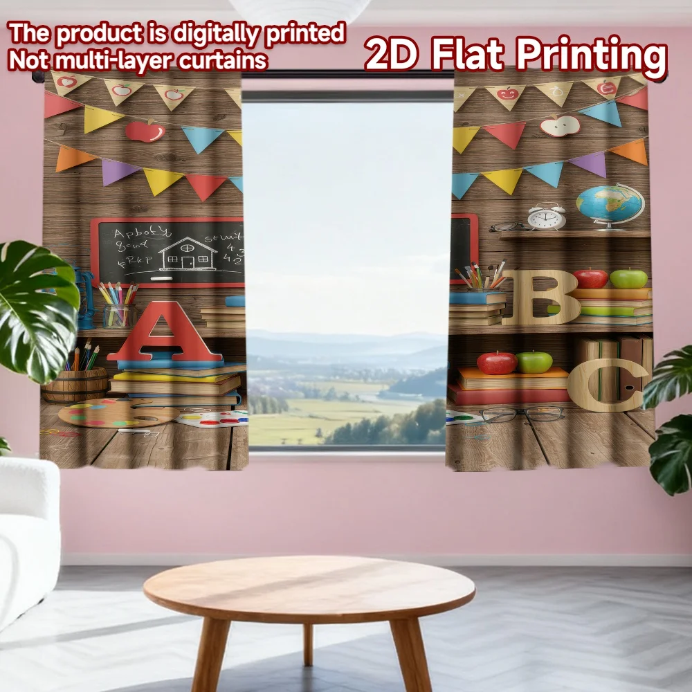 

2D flat printing 2pcs Curtain Back to School Setup Digital Printed Polyester Drapes Family Party Decoration Perfect for Yard &