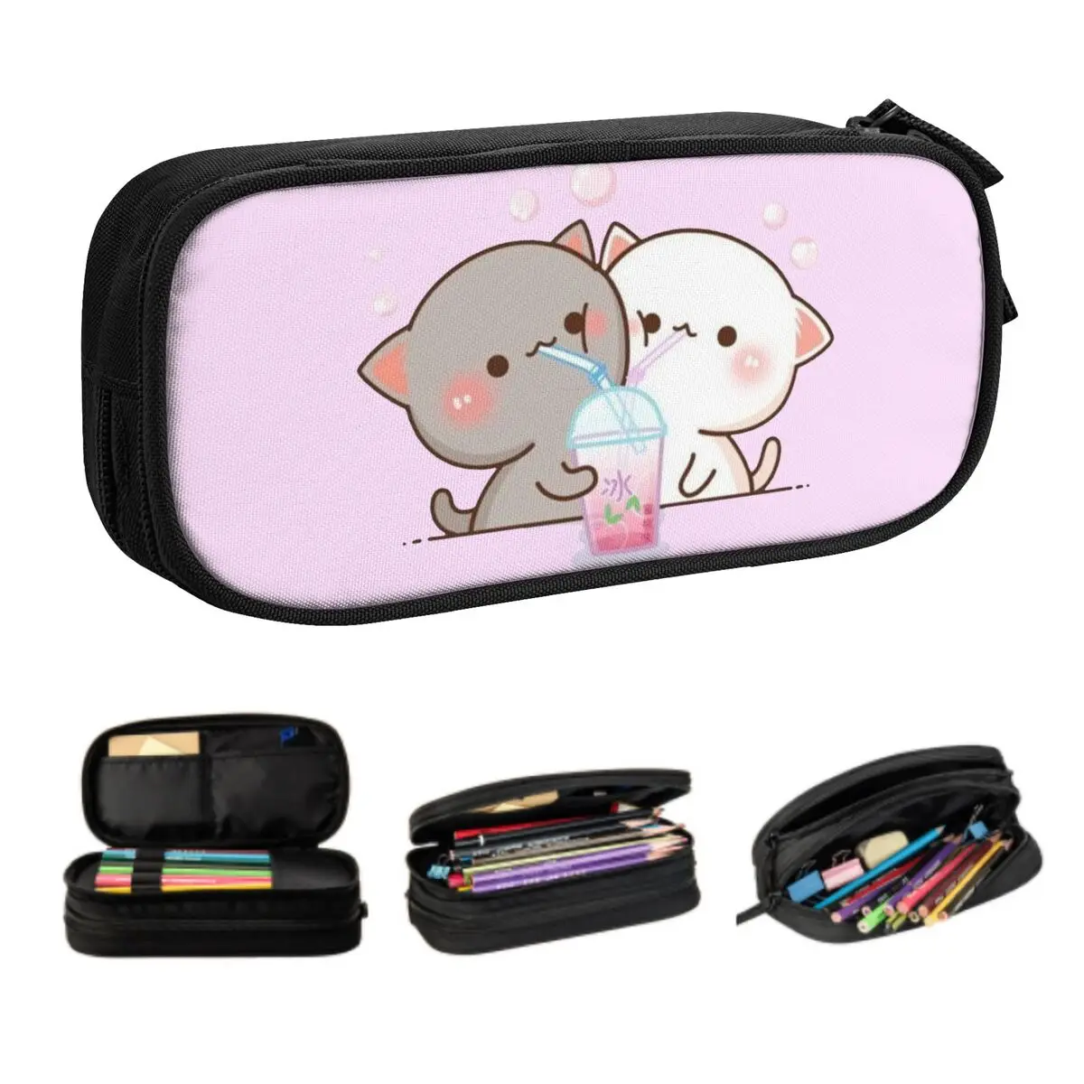 Couple Mochi Cat Peach And Goma Kawaii Pencil Cases Girl Boy Large Storage Pencil Bag Pouch Students Stationery