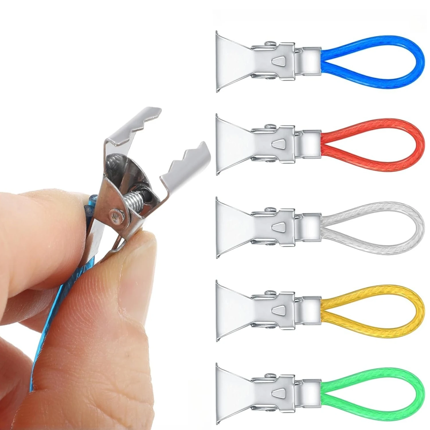 5 Pcs  Towel Hanging Clips Colorful Metal Clip on Hooks Loops Hand Towel Hangers Hanging Clothe Pegs Kitchen Bathroom Organizer