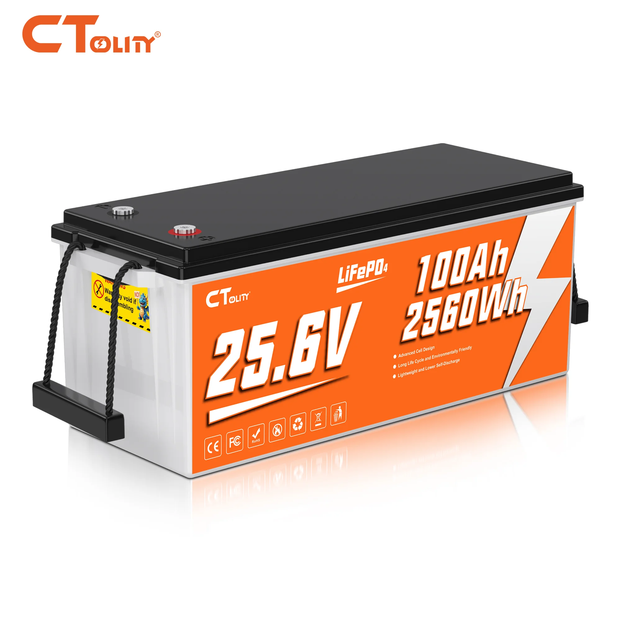 Ctolity 24V 100Ah Bluetooth LiFePO4 Lithium Battery, Built-in 100A BMS with Low-Temperature Protection, Capable of Over 8,000 Deep Cycles, Supports Parallel Connection  for Trolling Motors, Marine Applications, RVs, and Solar Systems