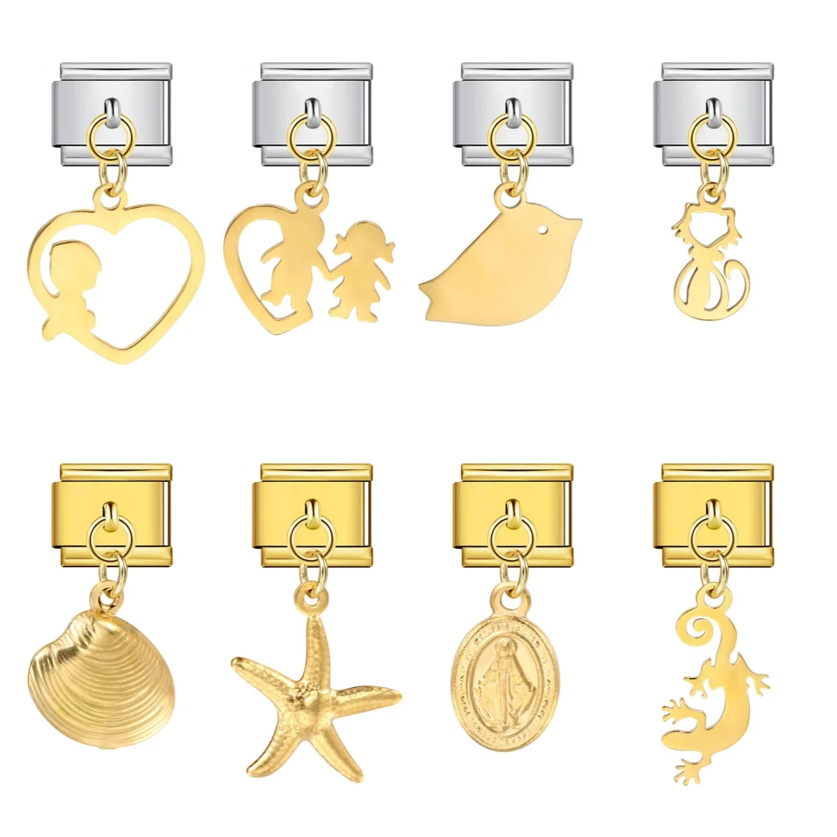 Neuer trendiger Vogel-Baum-Stern-Gecko-Herz-Metallanhänger, italienischer Charm-Anhänger, passend für 9mm Edelstahlarmband, DIY-Schmuckherstellung. – Detail 2