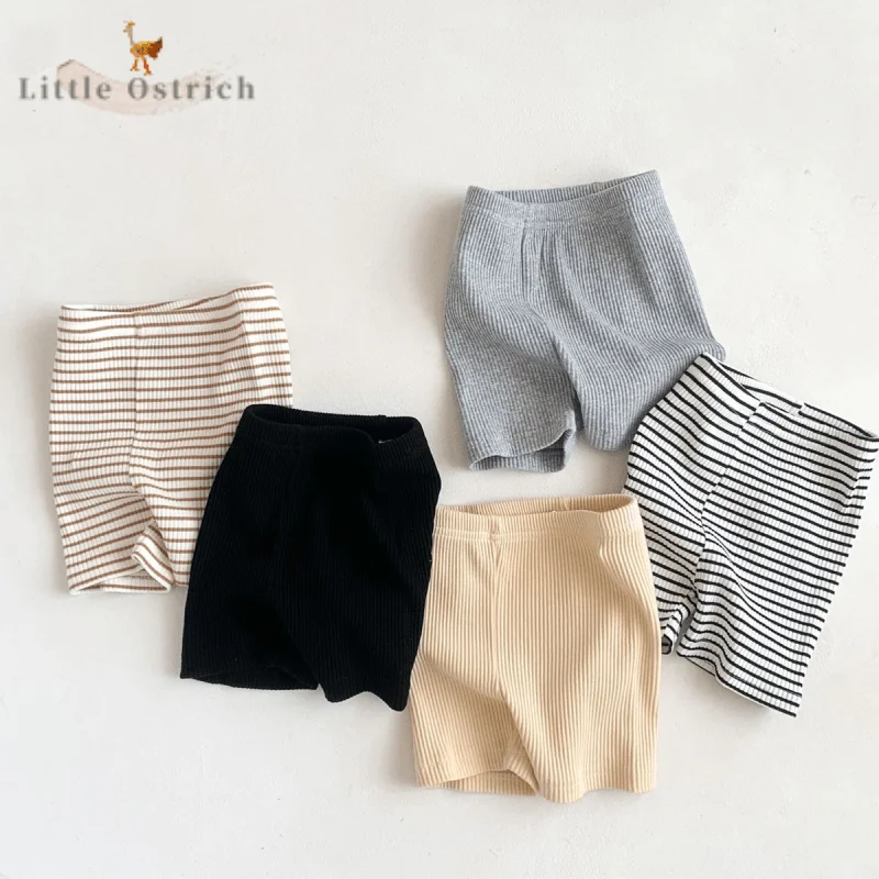 

Newborn Baby Girl Boy Cotton Ribbed Shorts Summer Child High Waist Solid Color Bottom Casual Striped Trouser Baby Clothes 9M-2Y