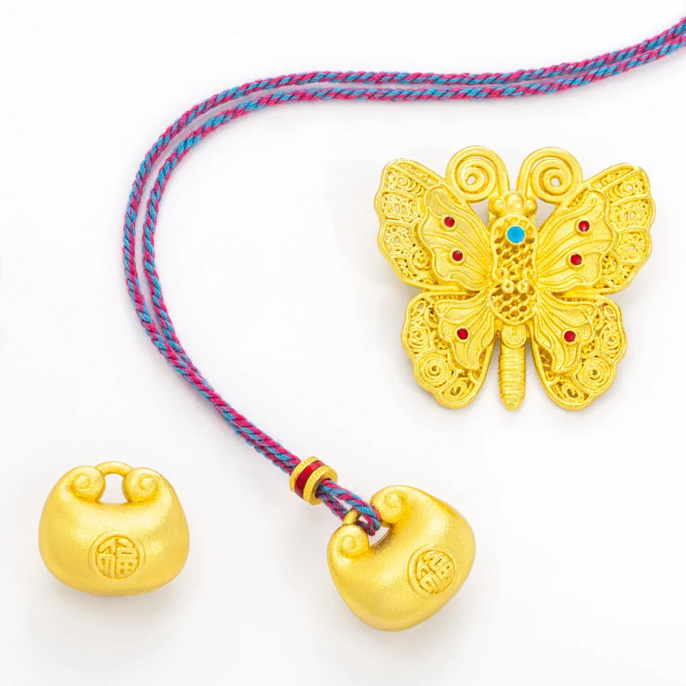 إكسسوارات حقيبة محظوظة على شكل فراشة على الطراز الصيني الجديدة يمكنك صنعها بنفسك قلادة ذهبية رملية وسوار قلادة مجوفة