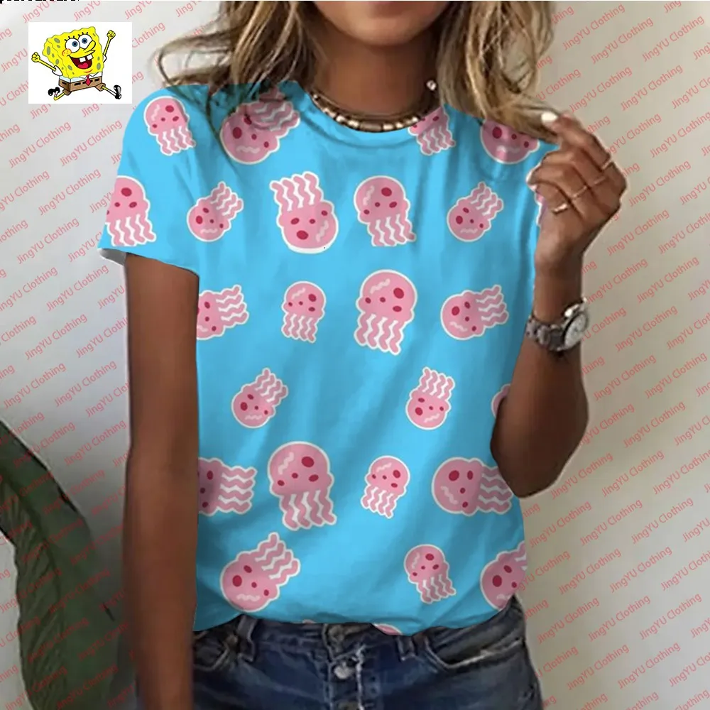 Spongebob Cartoon T-Shirt 2024 Nieuwe Zomer Modieuze Schattige Cartoon T-Shirt Comfortabel Casual Dames T-Shirt Met Korte Mouwen