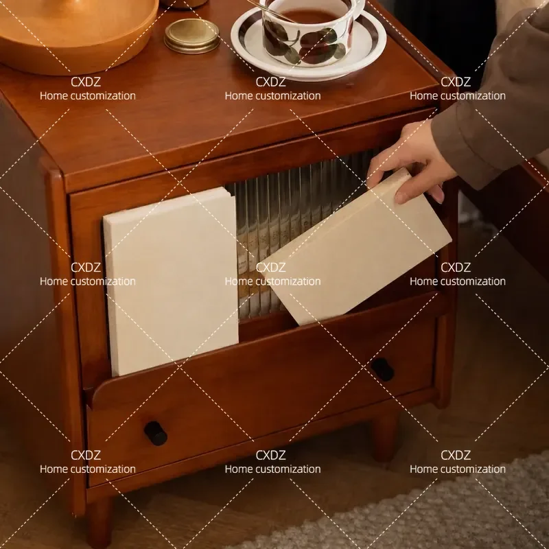 Japanese Style Solid Wood Bedside Table Small Simple Modern Nordic Bedroom Retro Storage Ultra Narrow Side Cabinet End of Bed