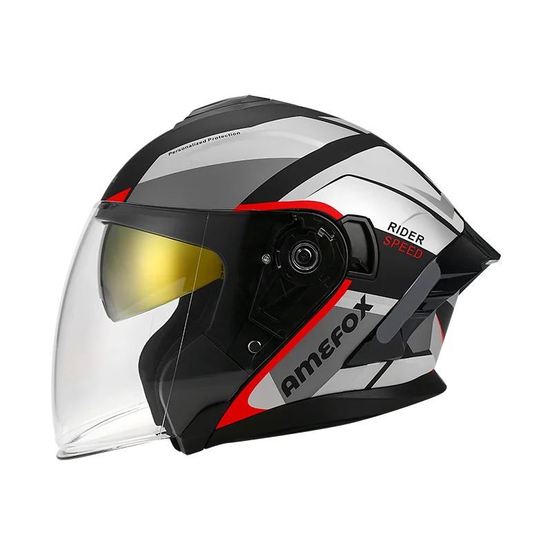 

2 Color Striped Letter Print speed Motorcycle Helmet for Men Big Half helmet with dual-layer visor