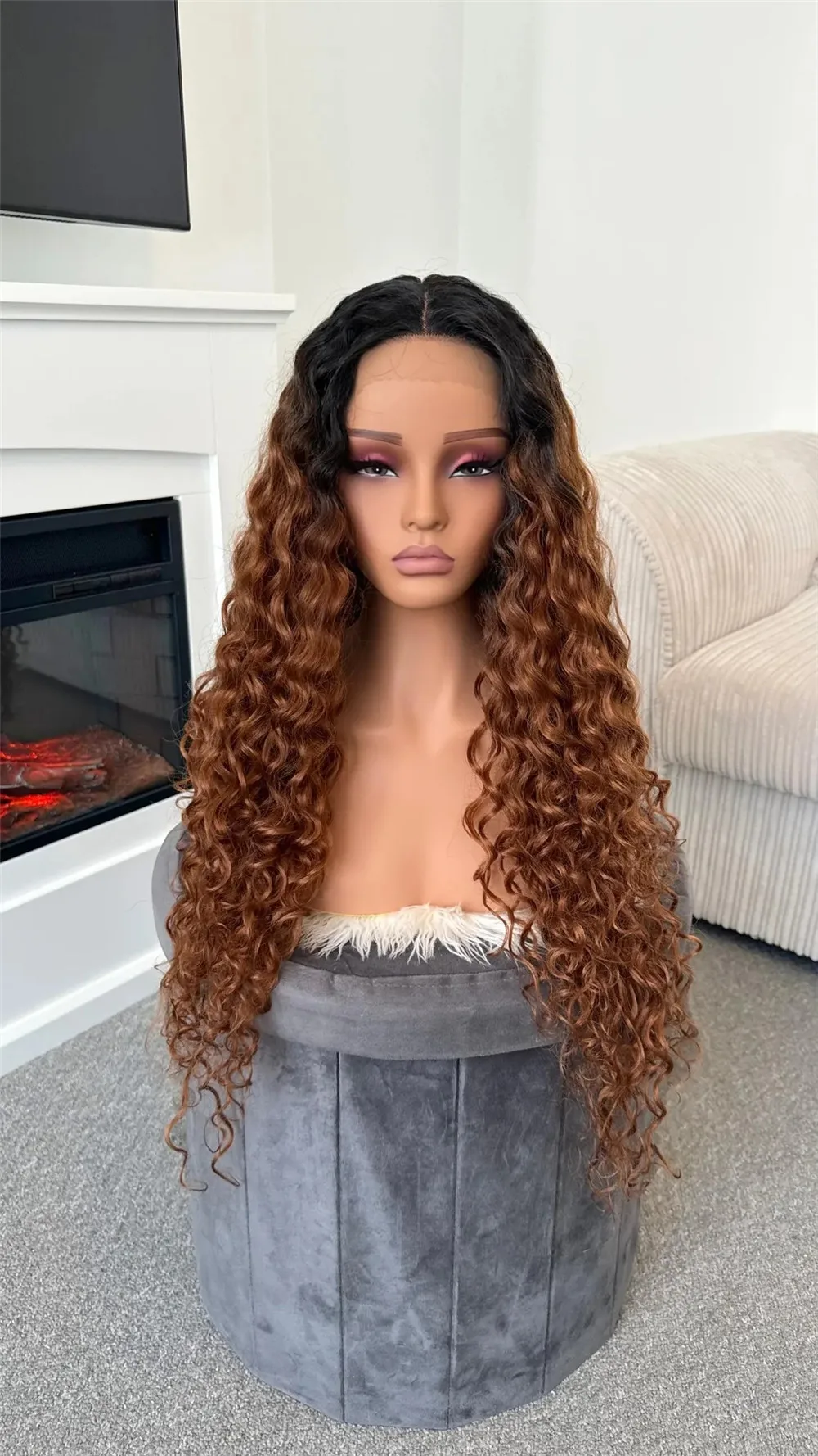 Synthetic Wigs New 30 Inch Ombre Chestnut Brown 180% Density Wigs Afro Kinky Curly  Cospaly 100% Premium Fibre Wigs Pre Plucked