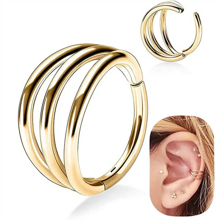 Women Man Stainless Steel Septum Piercing Nose Ring Lip Ring Punk Rock Hip Three Layer Stereo Hoop Earring Body Piercing Jewelry