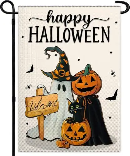 Happy Halloween Garden Flag 12X18 Double Sided Jack O Lantern Bat Garden F