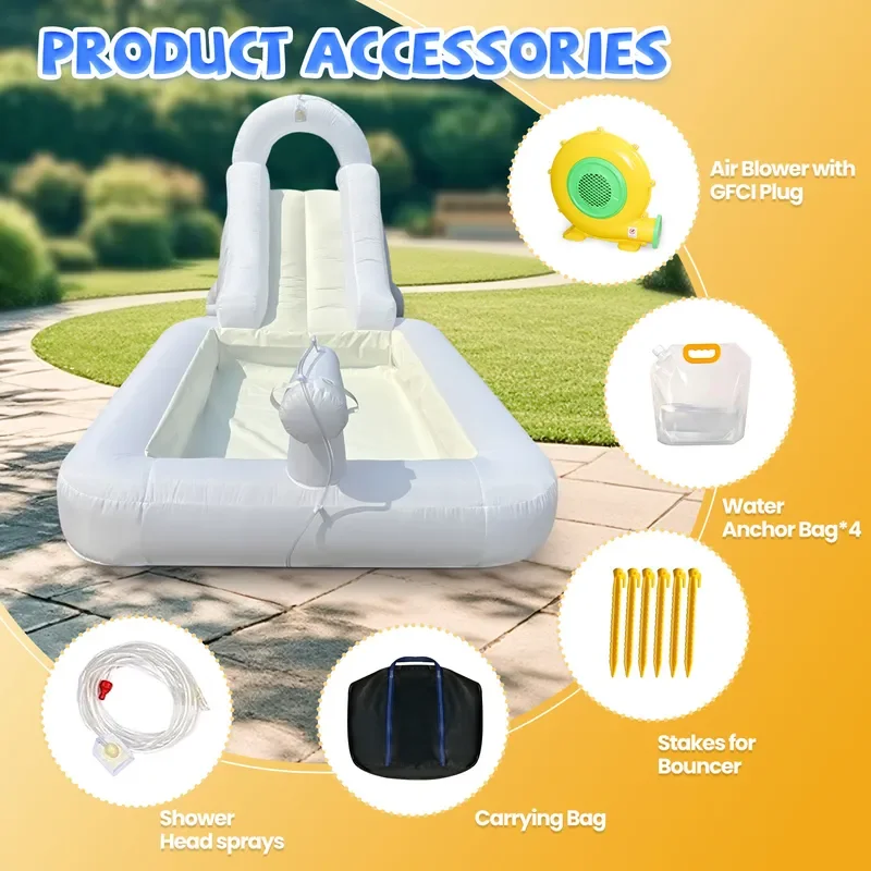 Small Inflatable Water Slide for Kids Outdoor Backyard Play Farm Theme Bounce House Summer Garden Activity Toy for Children 4