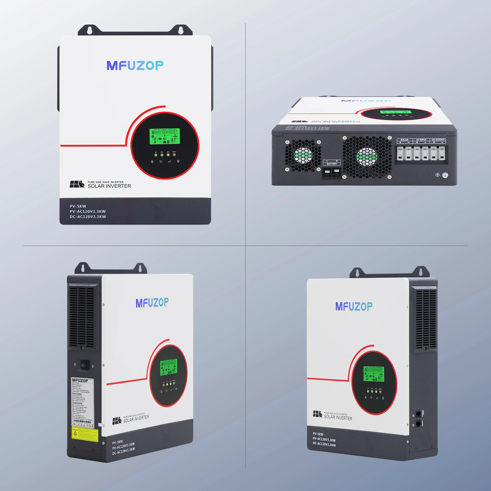 MFUZOP 3300W 24V Off-Grid Solar Inverter 5000W PV Input 120A MPPT Solar Charger 110/120V Pure Sine Wave 60Hz