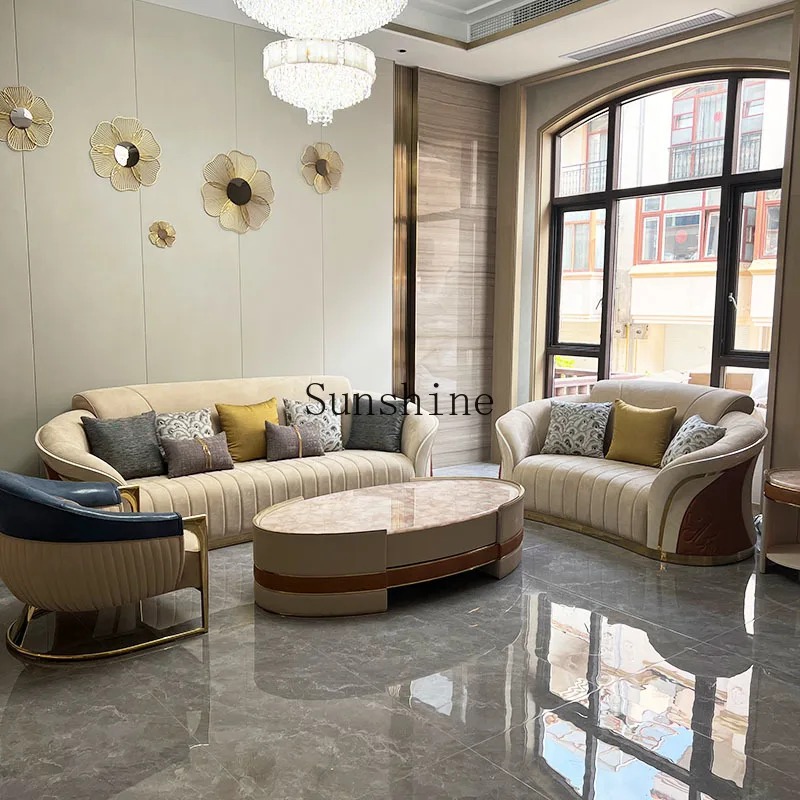 

Italian light luxury exclusive villa living room leather sofa post-modern design large apartment high-end