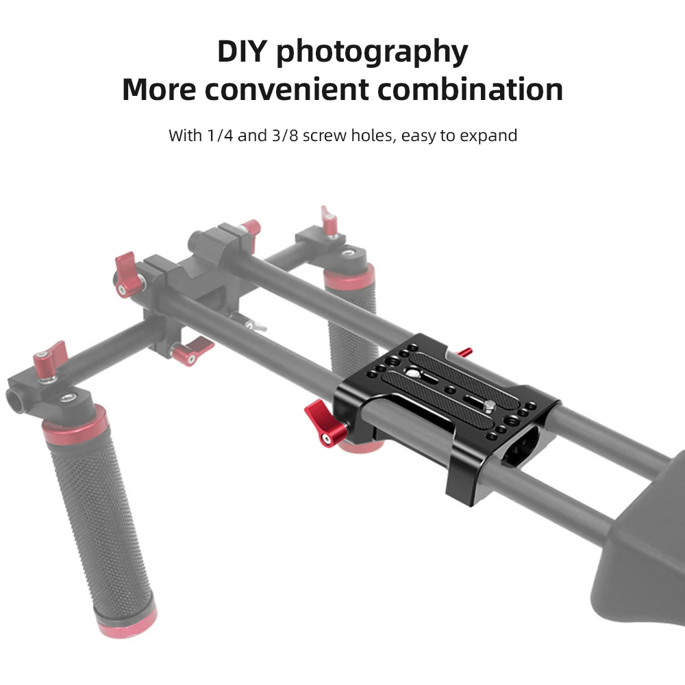 Multipurpose Camera Base Plate with 15mm Rod Rail Clamp Tripod Mounting Baseplate Aluminum Alloy for DSLR Rig Support System