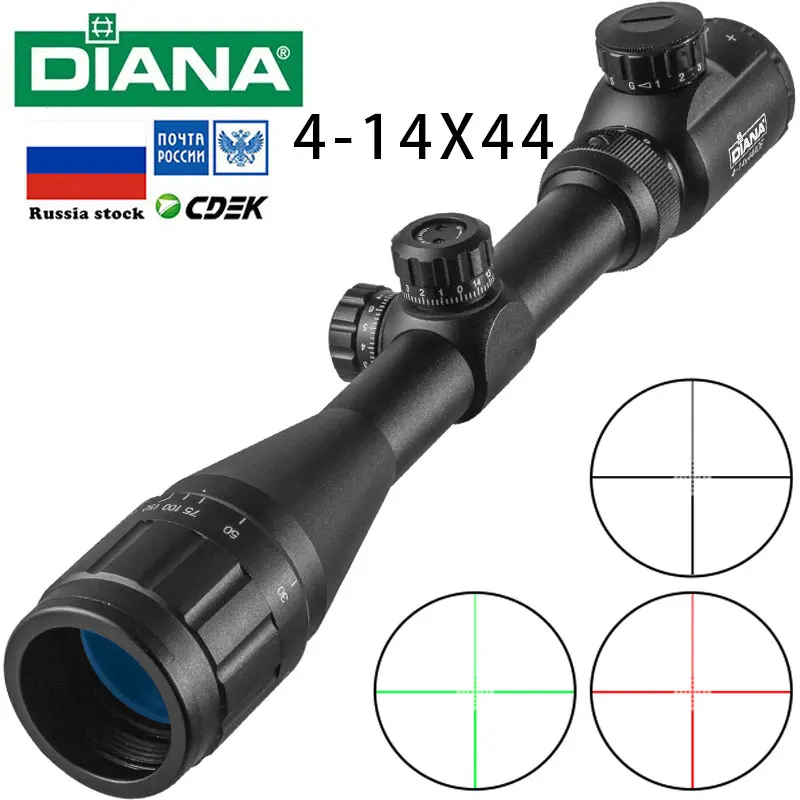 DIANA 4-14X44 AOE Rifle Scopes Red Green Illuminated Mil Dot Reticle Hunting Sights For Caliber Airguns