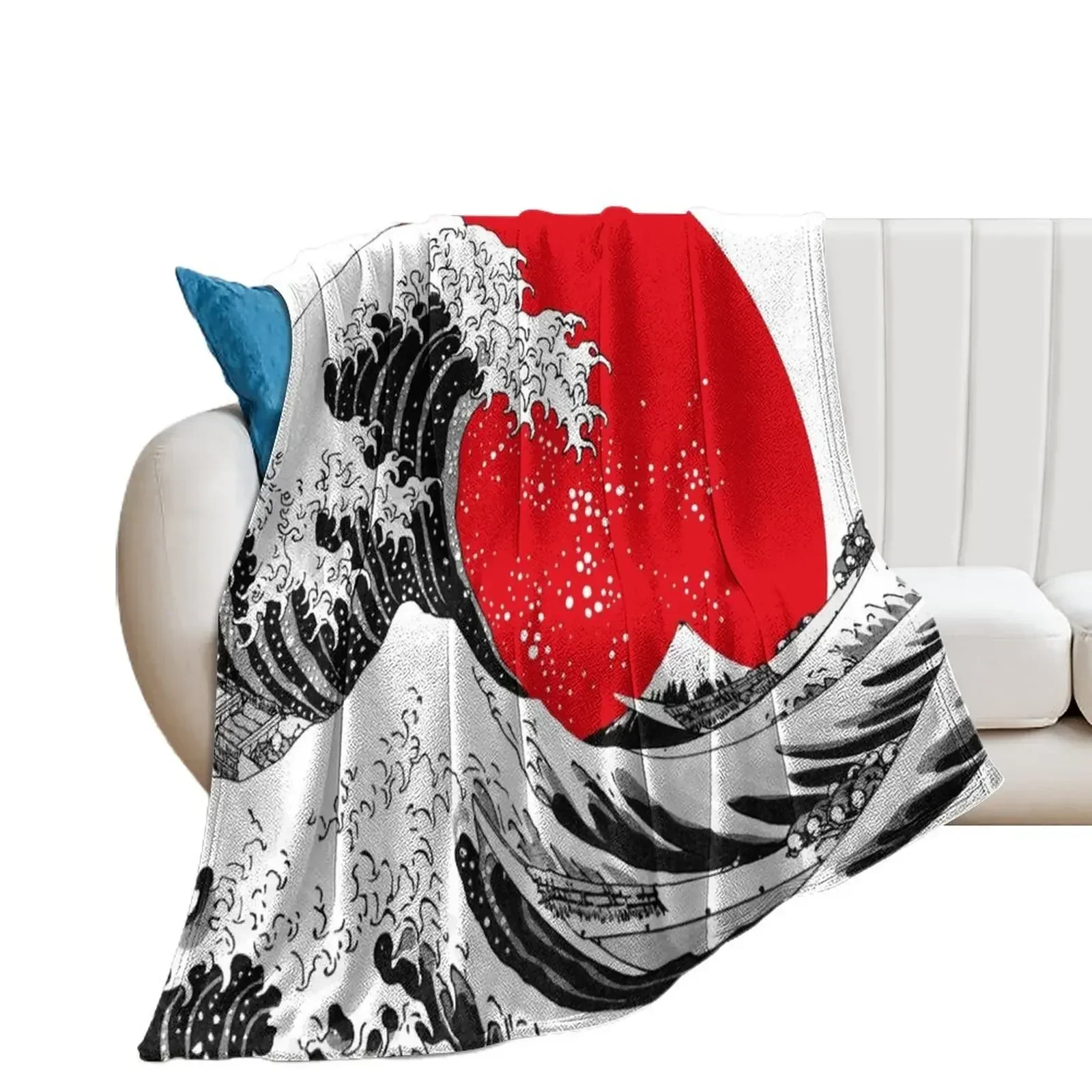 The Great Wave Off Kanagawa, Big Red Sun Throw Blanket Luxury Thicken Cute Decoratives Blankets