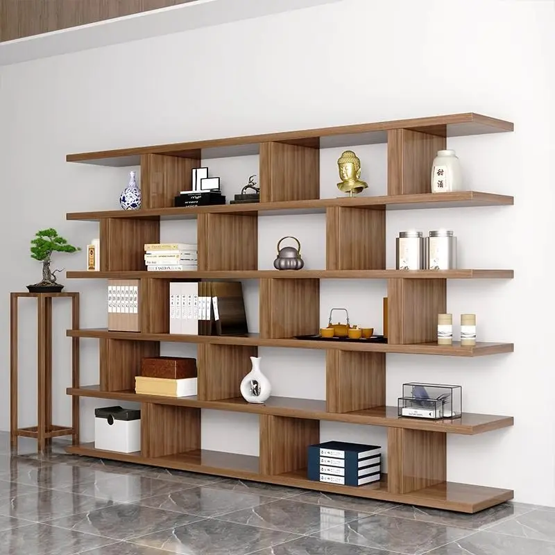 Office floor solid wood thickened bookshelf creative decoration living room multi-layer partition bookcase integrated wall shelf