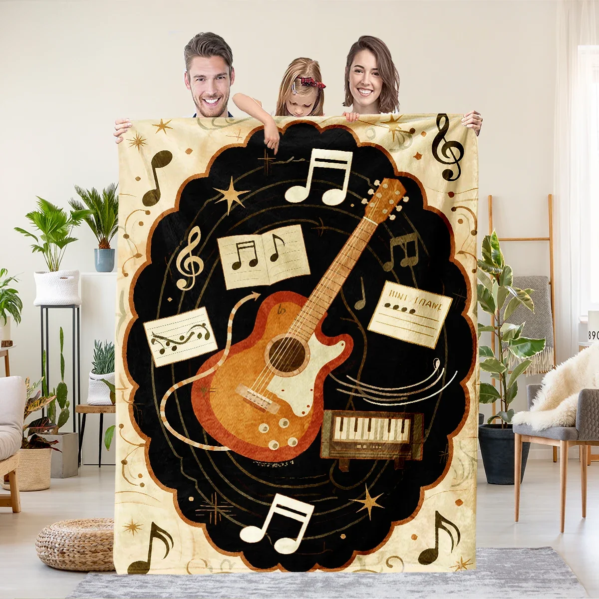 

Music Guitar Note Print Throw Blanket Soft Flannel Multi Sizes Perfect for Living Room Sofa Nap Comfortable Machine Washable