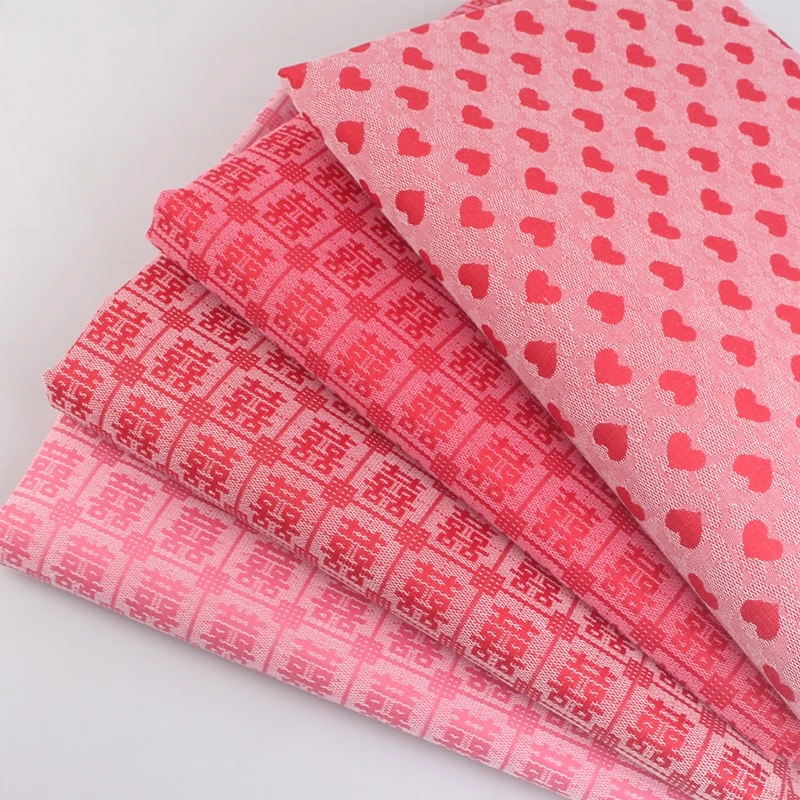 Chinese Style Happy Word Jacquard Fabric Engagement Bouquet Wedding Round Packaging Handmade DIY Luggage Bag Tablecloth Fabric