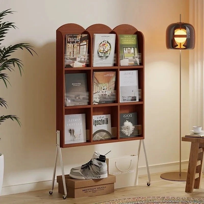 Nordic solid wood magazine rack living room vintage floor-to-ceiling mobile newspaper shelf Home Office furniture furniture