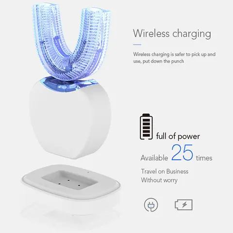 Spazzolino da denti con ricarica automatica a forma di U ad ultrasuoni con ricarica USB per uso domestico, spazzolino elettrico a LED sbiancante portatile
