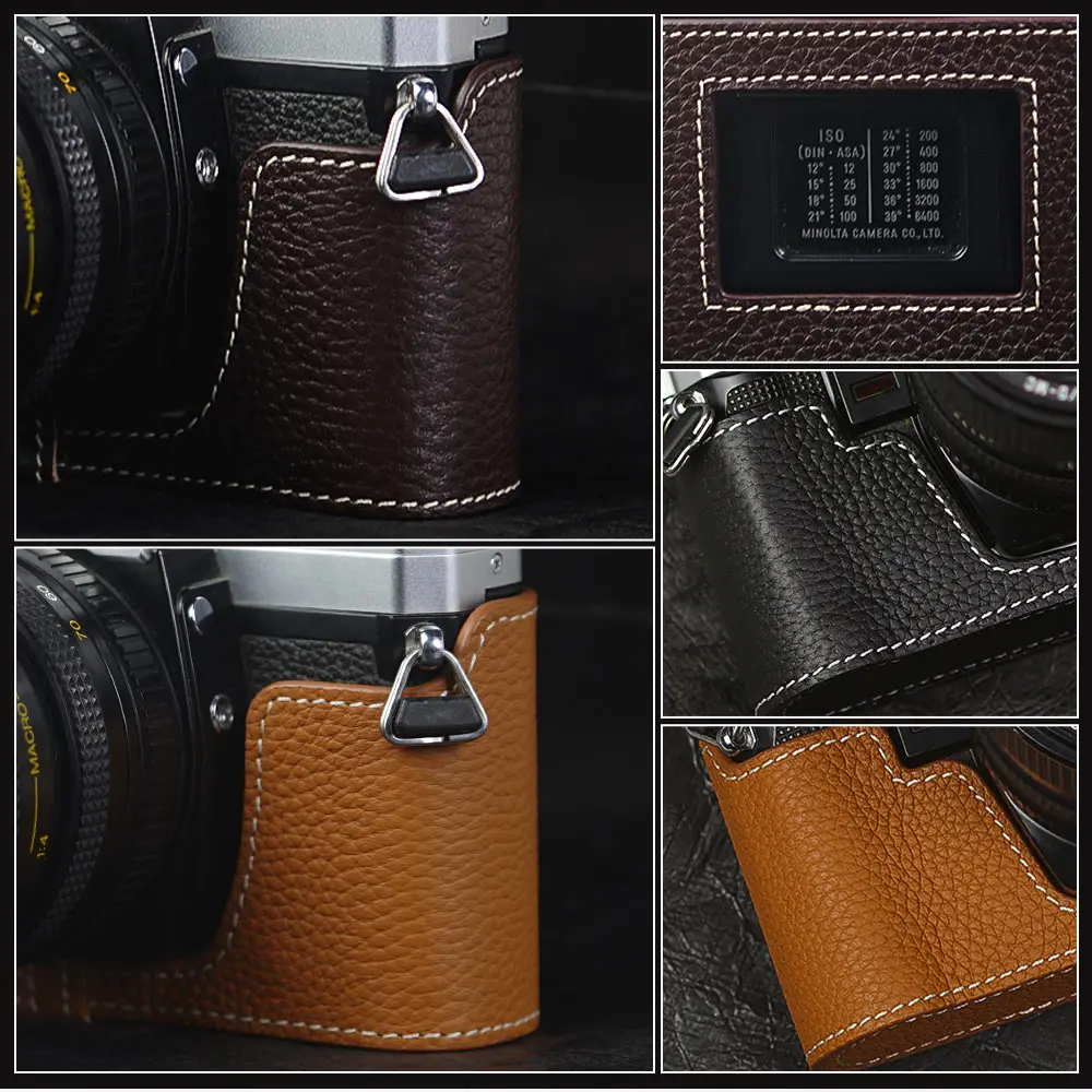 Para Minolta X370 funda hecha a mano media funda de cuero para cámara media funda para cámara bolsa de cuero genuino X370 funda con correa para cámara
