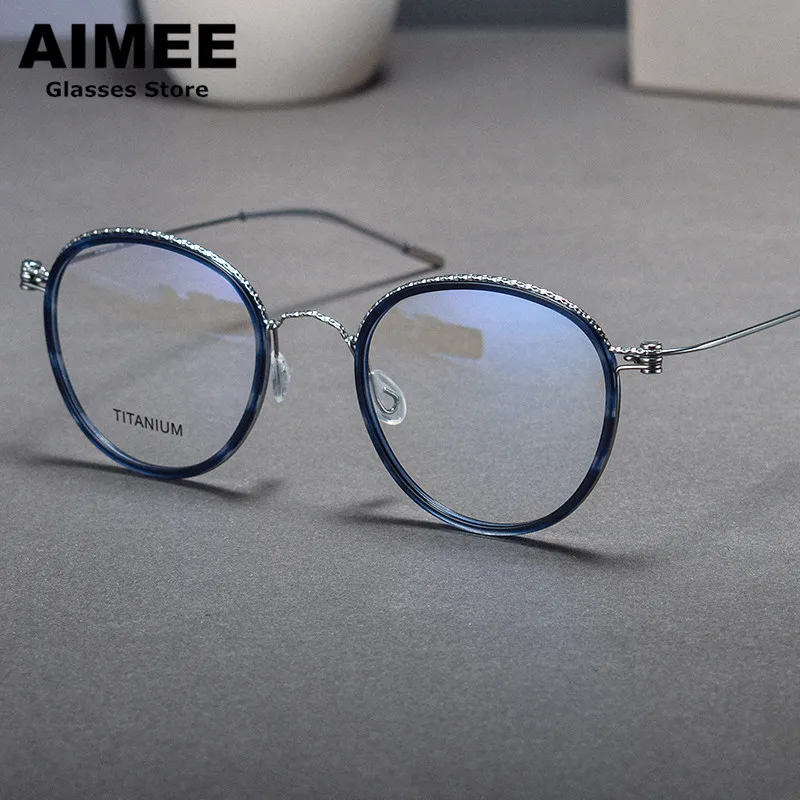 Ultralight Retro Round Titanium Acetate Glasses Frame Denmark Style Men Big Size Optical Eyeglasses Women Myopia Reading Eyewear