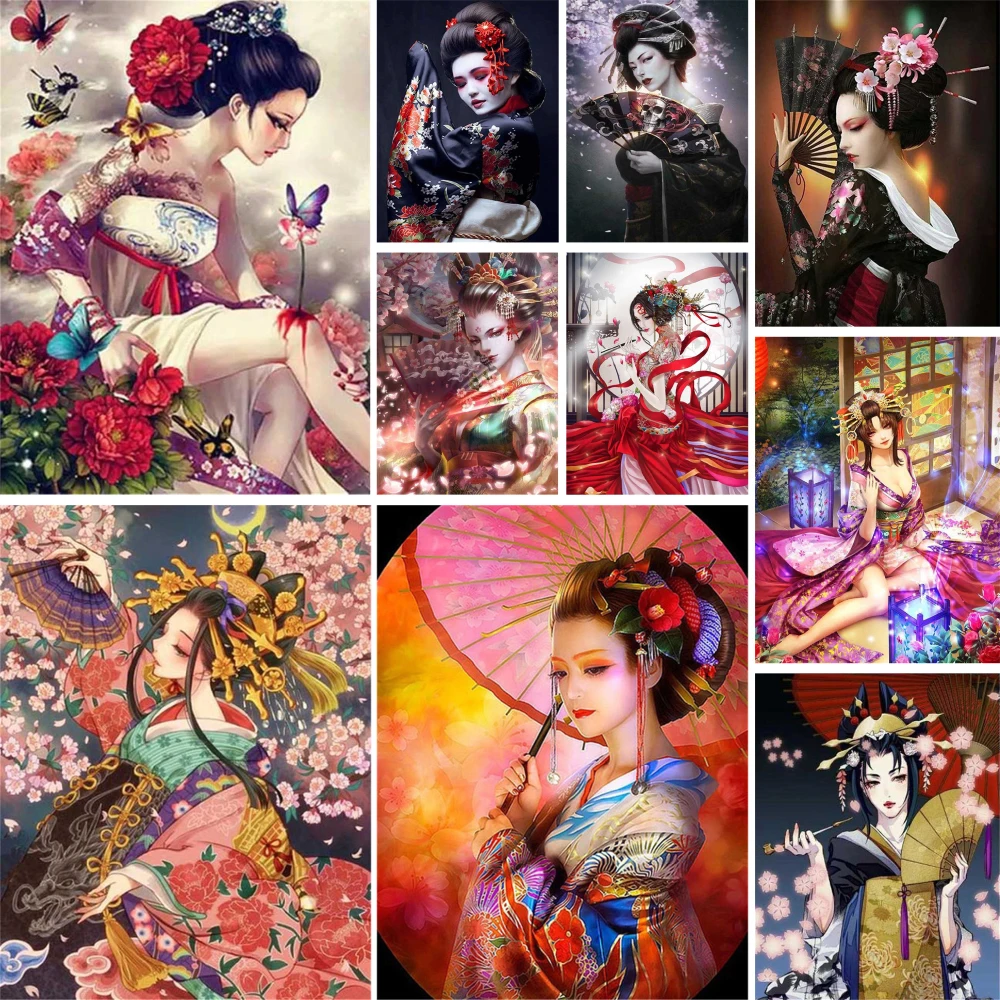 Cartoon Japanese Geisha Printed Canvas Cross-Stitch Patterns Embroidery Handmade Craft Painting Handicraft Different Sales Gift