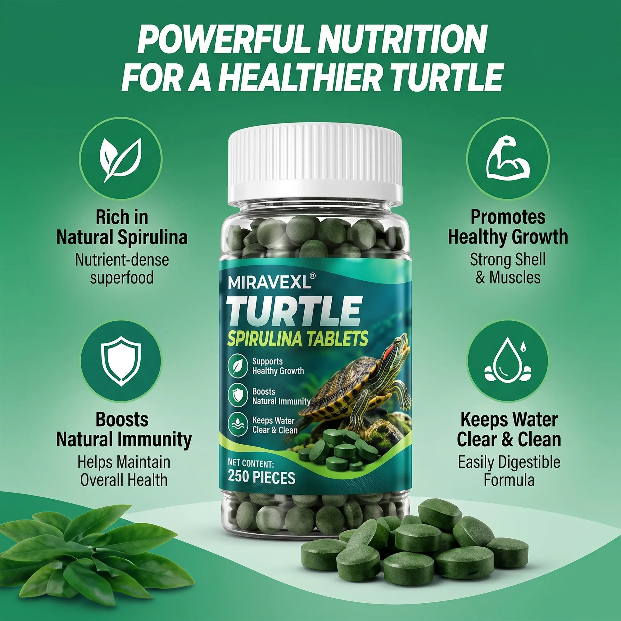 Turtle Spirulina Tablets Natural Aquatic Turtle Food Supplement for Pet Turtles Aquarium Feed Healthy Growth & Immune Support