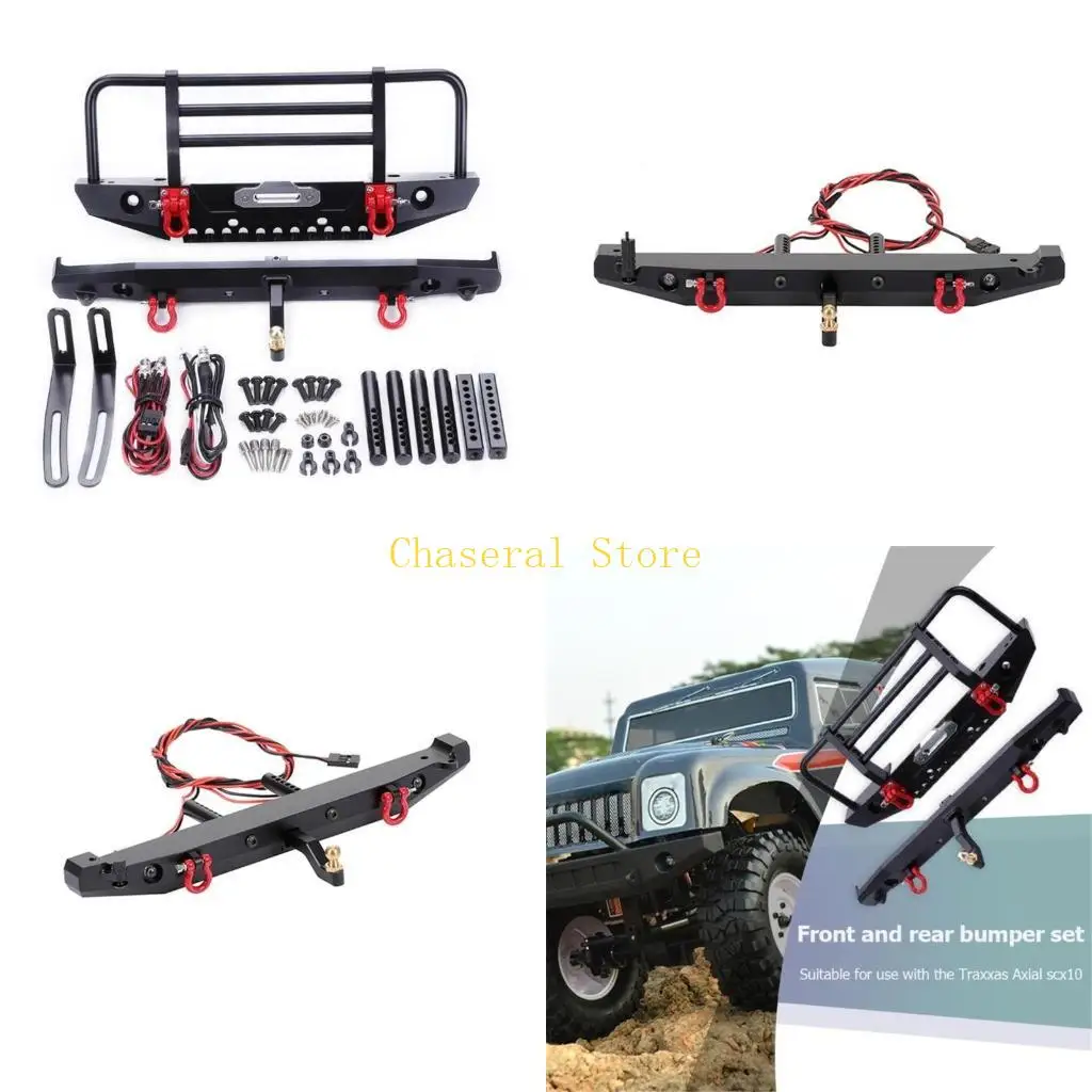 E7CE Металлический передний задний бампер с хвостовым крюком для прицепа, набор из 4 светодиодных фонарей для гусеничного с 1/10