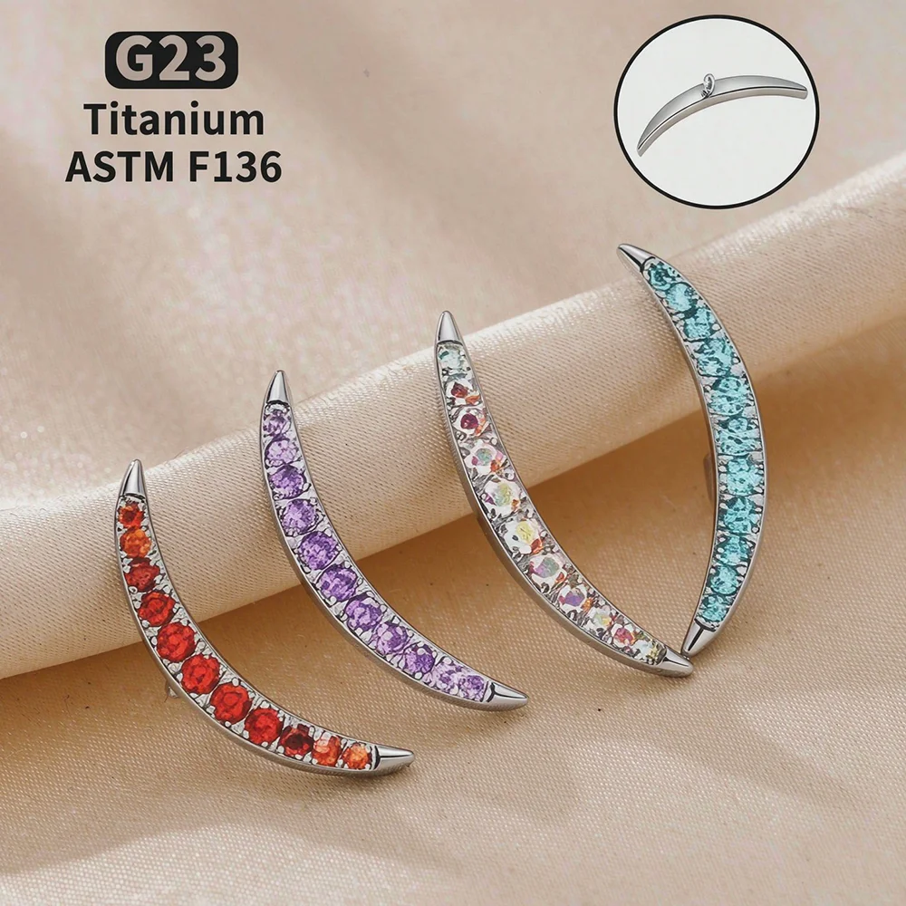 G23 Titanium 16G Internal Thread Lip Piercing Rings Zirconia Crescent Labret Tragus Helix Cartilage Nose Jewelry Earrings