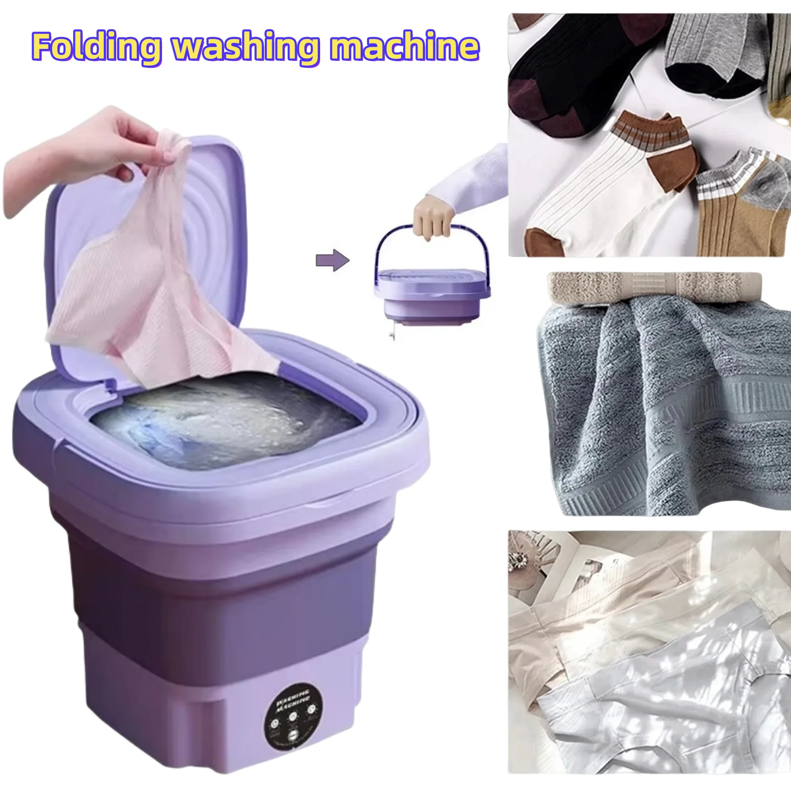

Стиральная машина 8л, портативная складная стиральная машина, большая емкость с отжимным ведром для сушки одежды, путешествий, домашнего нижнего белья, носков