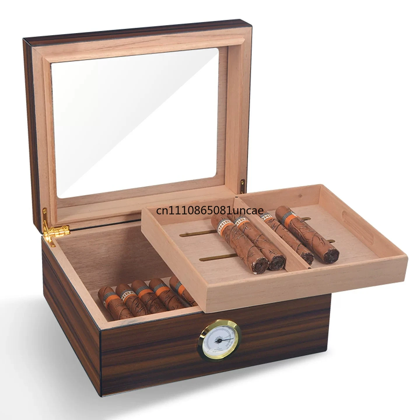 Cedar Wooden Cigar Box Double Layer Sealed Humidor Large Capacity Professional Cigar Maintenance Storage Cabinet