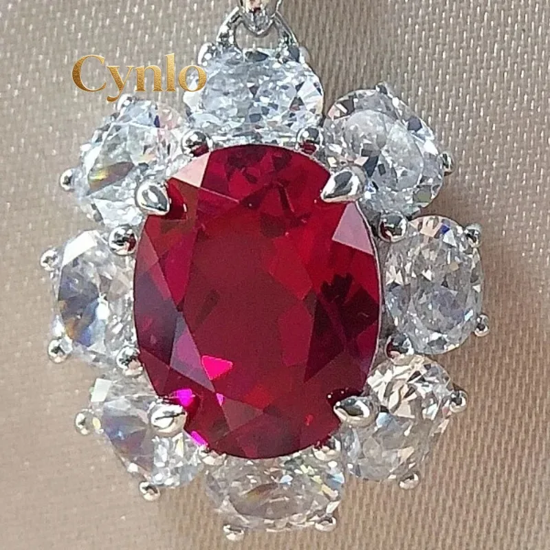 

Cynlo Jewelry Special 2Ct 7x9mm Oval Cut Ruby&Sapphire Diamond Pendant for Women Luxury Quality 18K White Gold Wedding Pendant N
