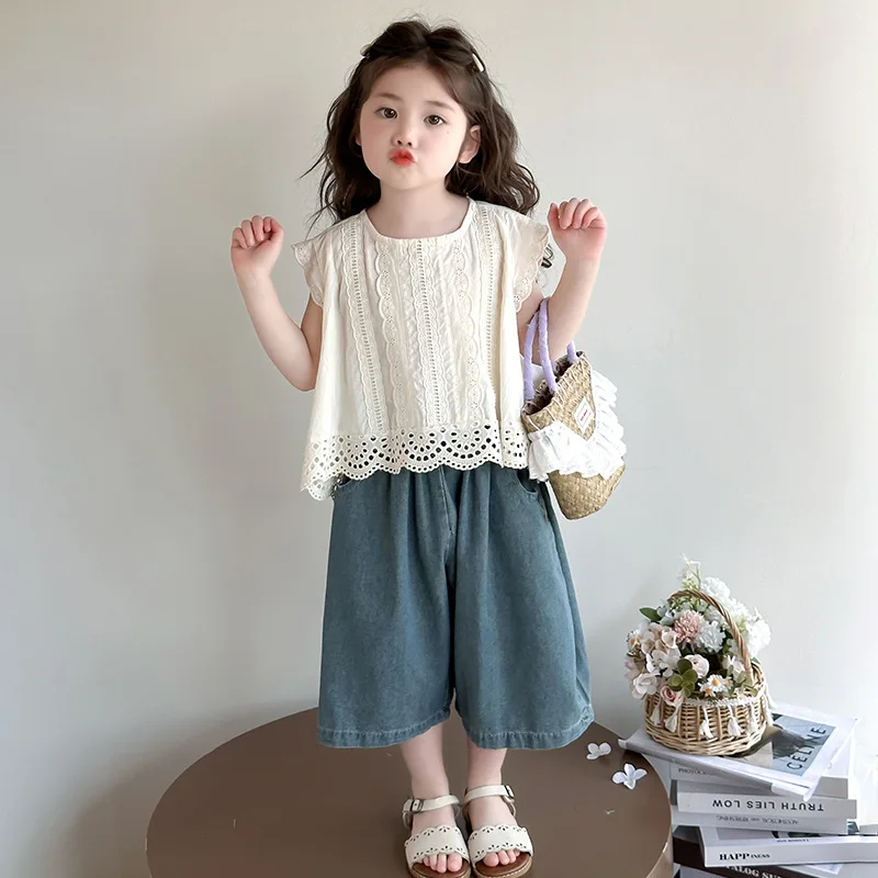 

Girls' Summer Suit 2025 New Fried Street Children's Good-looking Summer Clothes Baby Girl Vest Wide-leg Pants Two-piece Set