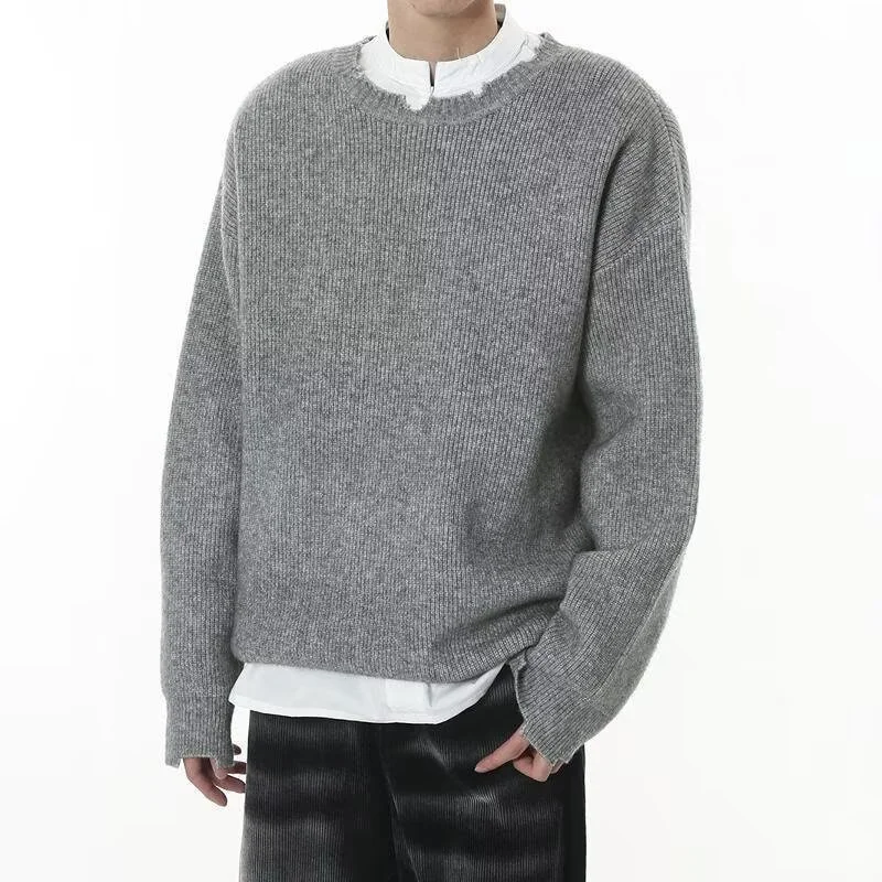 Pull à col rond pour hommes, couleur unie, basique, mode coréenne, chaud, tricoté, High Street, élégant, Y2K, automne