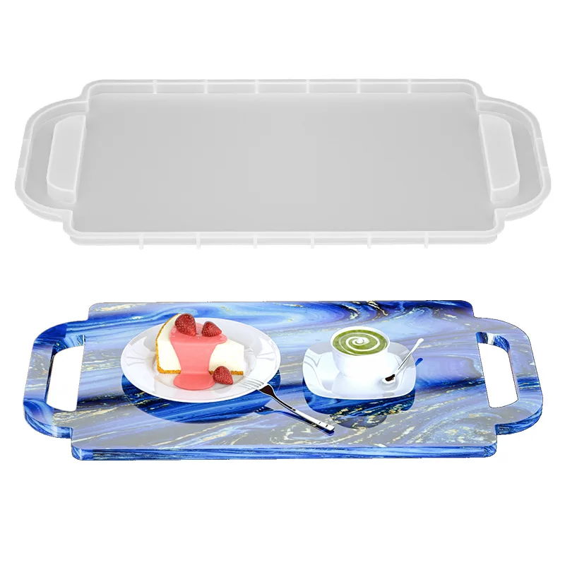 Fruit Supporting Plate Silicone Mold Crystal Glue Rectangular Tray with Handle Table Swing Plate