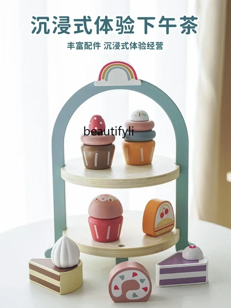

Children's Afternoon Tea Toys Dessert Simulation Food Wooden Wooden Pastry Cake Model