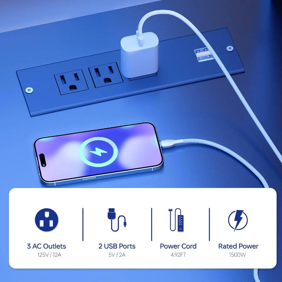 مكتب كمبيوتر على شكل حرف L مع أرفف تخزين جانبية قابلة للعكس، مكتب ألعاب مقاس 49 بوصة مع منافذ طاقة وأضواء LED للمكتب المنزلي #5