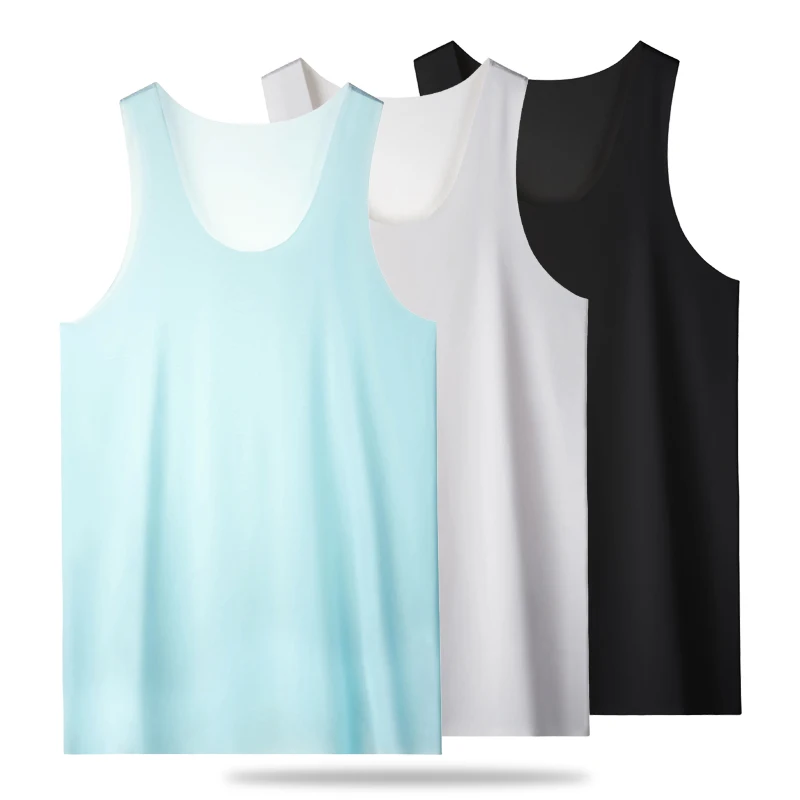 

(L-3XL)Mens Seamless Ice Silk Quick-Dry Running Vest Fitness Tops Breathable Fit Sleeveless Shirt for Gym & Exercise Training