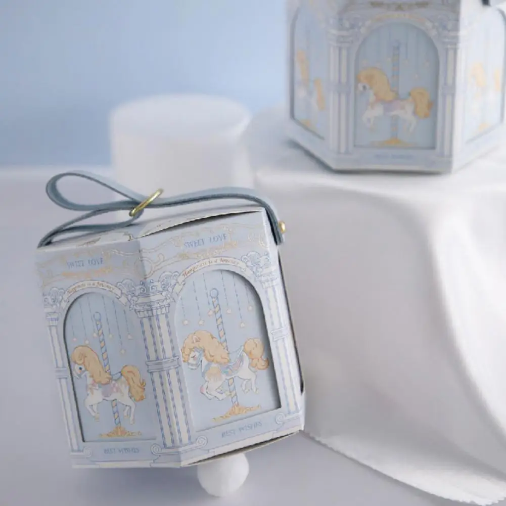 Scatola di caramelle per matrimoni scatola di carta regalo con motivo a carosello rosa esagonale bella confezione regalo di caramelle per dispensare i bambini borsa regalo carina di compleanno