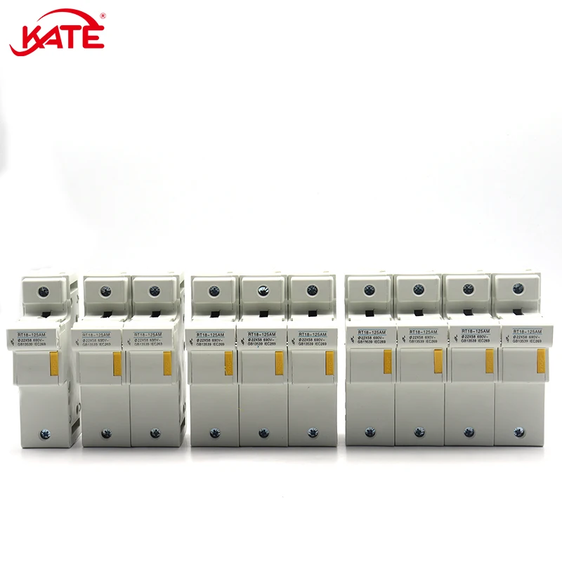 1P 2P 3P 4P DIN Rail Fuse Holder RT18-125AM Solar DC690V 63A 80A 100A 125A For 22X58MM Fuse With Indicator